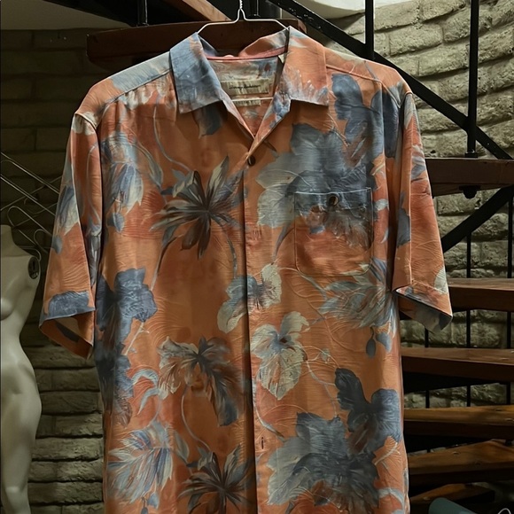 Tommy Bahama Floral Hawaiian Shirt - Peach and Blue - Picture 4 of 5